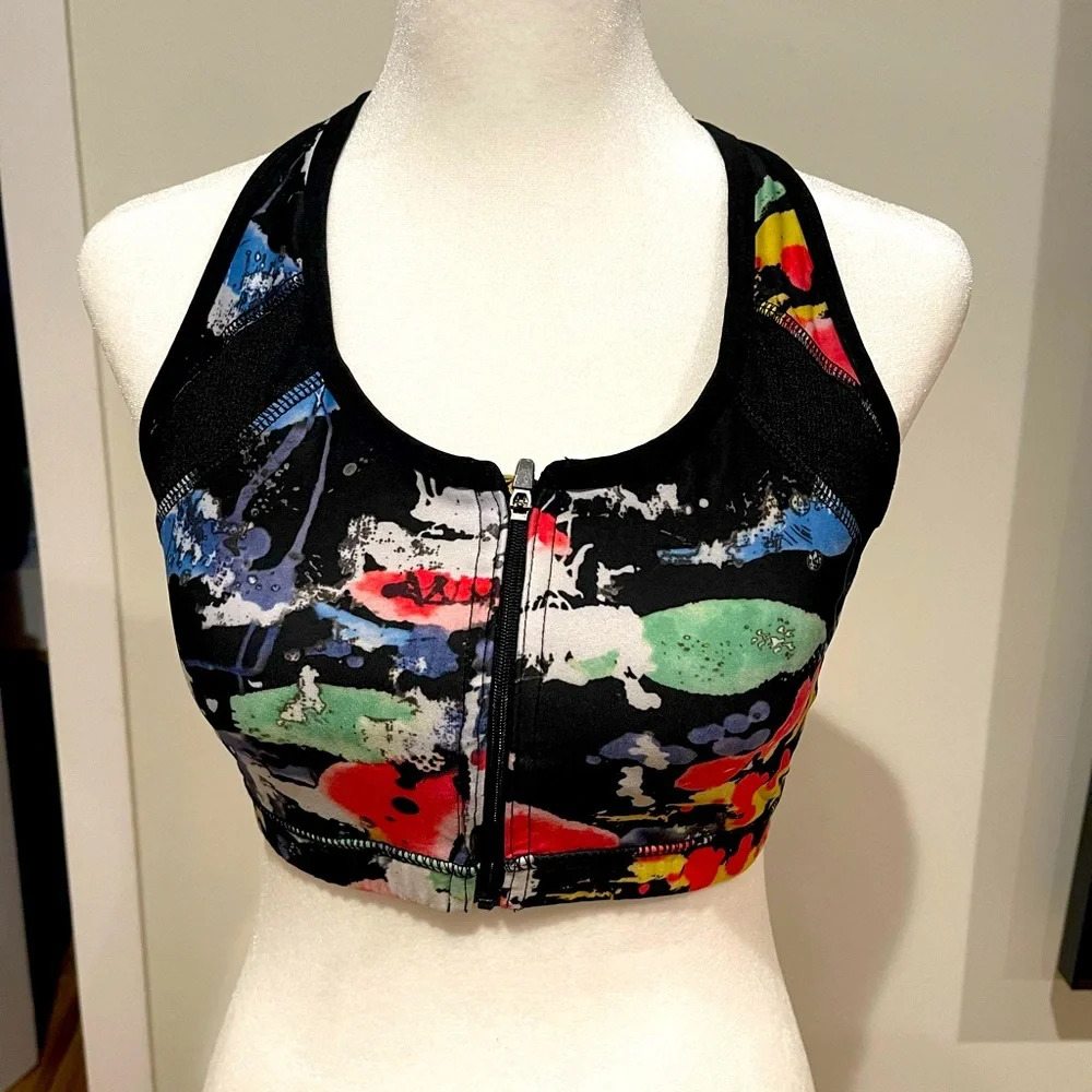 ABS by Allen Schwartz | Black & Peach Graffiti Sports Bra Size Medium - Picture 3 of 9